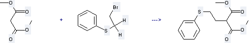 Dimethyl 2-(2-phenylsulfanylethyl)propanedioate can be prepared by malonic acid dimethyl ester and (2-bromo-ethyl)-phenyl sulfide